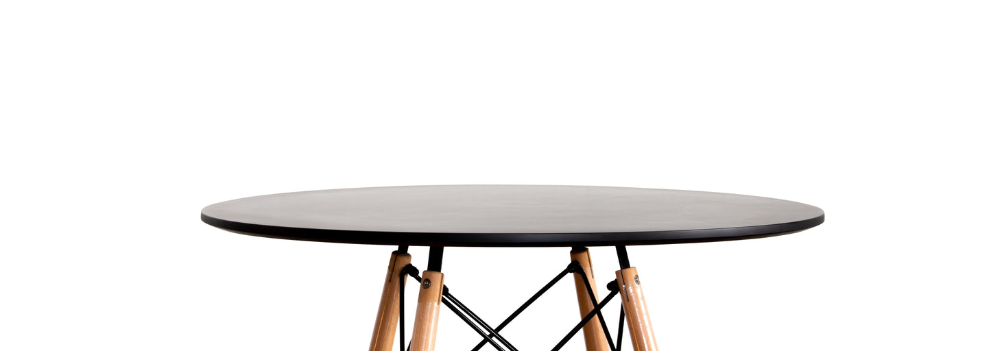 East Aurora Table - Mini Table with round black top and wooden legs, ideal for dollhouses or playsets. Durable, compact design for toy accessories.
