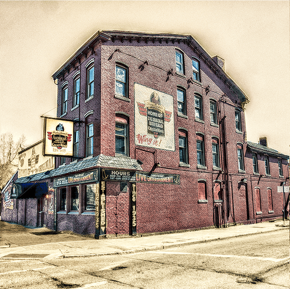 Historic Anchor Bar building in Buffalo, NY, featured in the Anchor Bar Photo Lamp - Steampunk Table Lamp Buffalo for unique lighting decor.