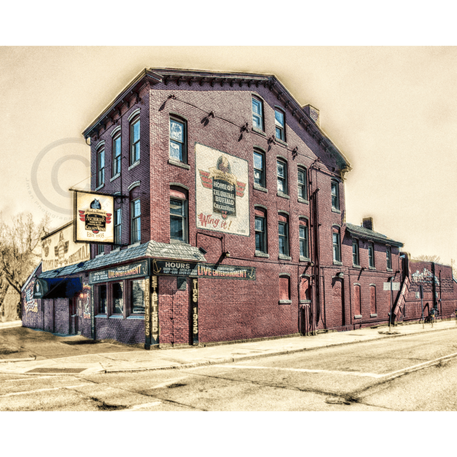 Anchor Bar Magnet - Acrylic Custom Magnets featuring historic Buffalo NY building. Ideal fridge decor for Buffalo architecture lovers.
