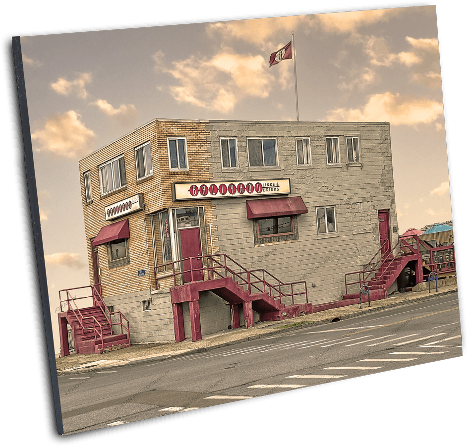 Mounted wall art of Ballyhoo Links & Drinks - Ballyhoo Restaurant Buffalo NY, showcasing nostalgic Buffalo landmark with retro design.