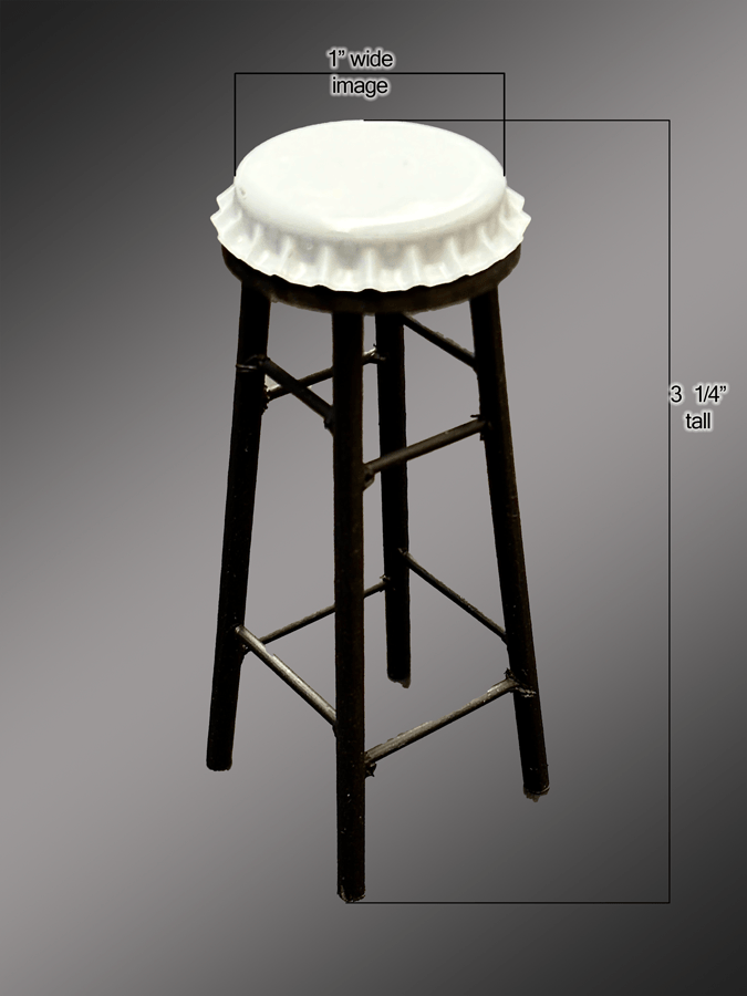 Brick Bar Stool - a 3 1/4" tall black wooden frame with a white bottle cap seat, ideal for bar-themed décor.