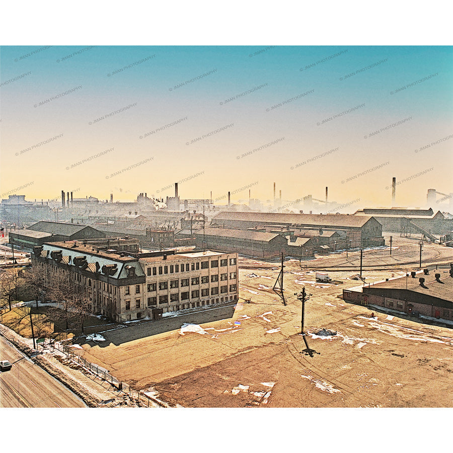 Bethlehem Steel Photograph - Lackawanna NY | WWII Image shows a historic steel plant with smokestacks and industrial buildings in winter light.