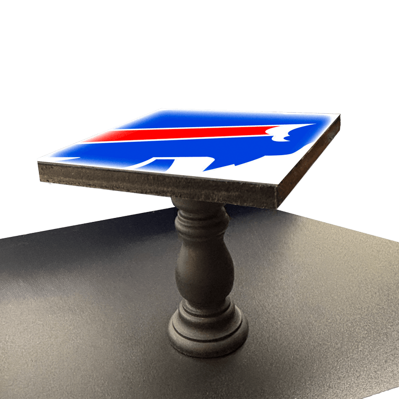 Buffalo Bills Mini Table - Decor | Fun Space Accent featuring a bold logo on a square tabletop with a classic pedestal base. Ideal for sports-themed rooms.