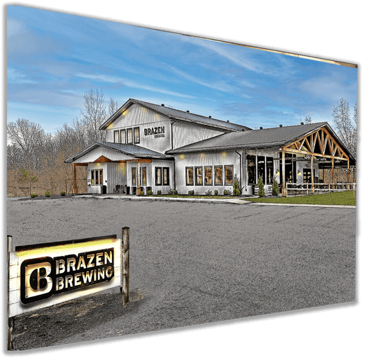 Angled view of Brazen Brewing Lancaster NY photo print by Jman Photo, showcasing brewery architecture perfect for Buffalo-WNY themed decor.