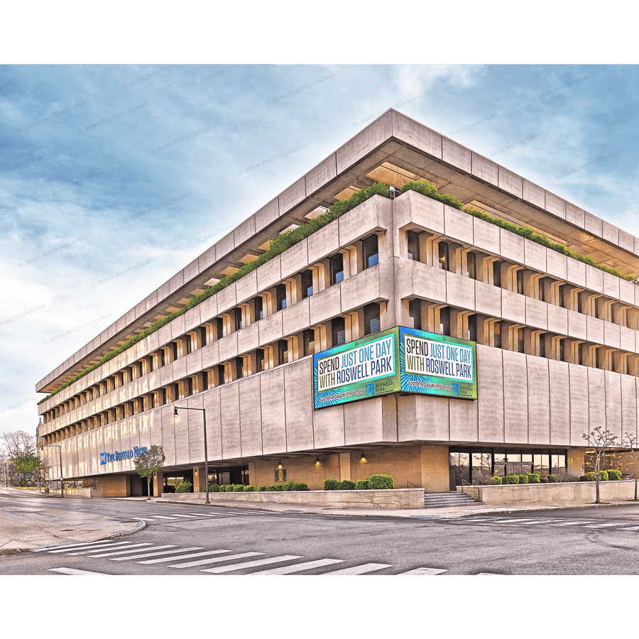 Buffalo Evening News Building Photo | Architectural Legacy print showcases the iconic brutalist structure in Buffalo, NY, perfect for historical decor.