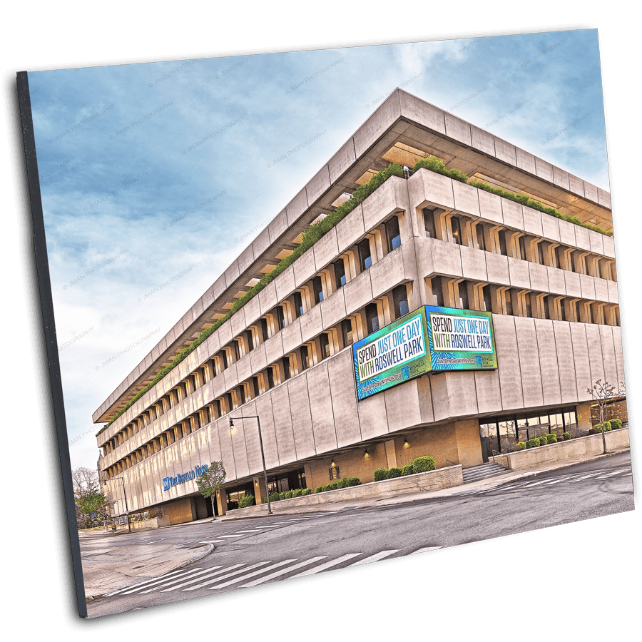 Angled view of Buffalo Evening News Building Photo | Architectural Legacy print, highlighting sharp architectural lines for modern home or office display.