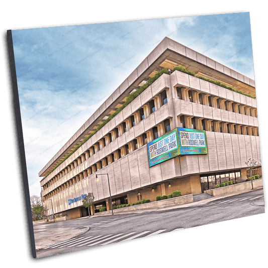 Angled view of Buffalo Evening News Building Photo | Architectural Legacy print, highlighting sharp architectural lines for modern home or office display.