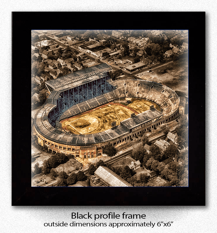 Framed War Memorial Ceramic Coaster with black profile frame, showcasing vintage stadium image, perfect for display in home or office decor.