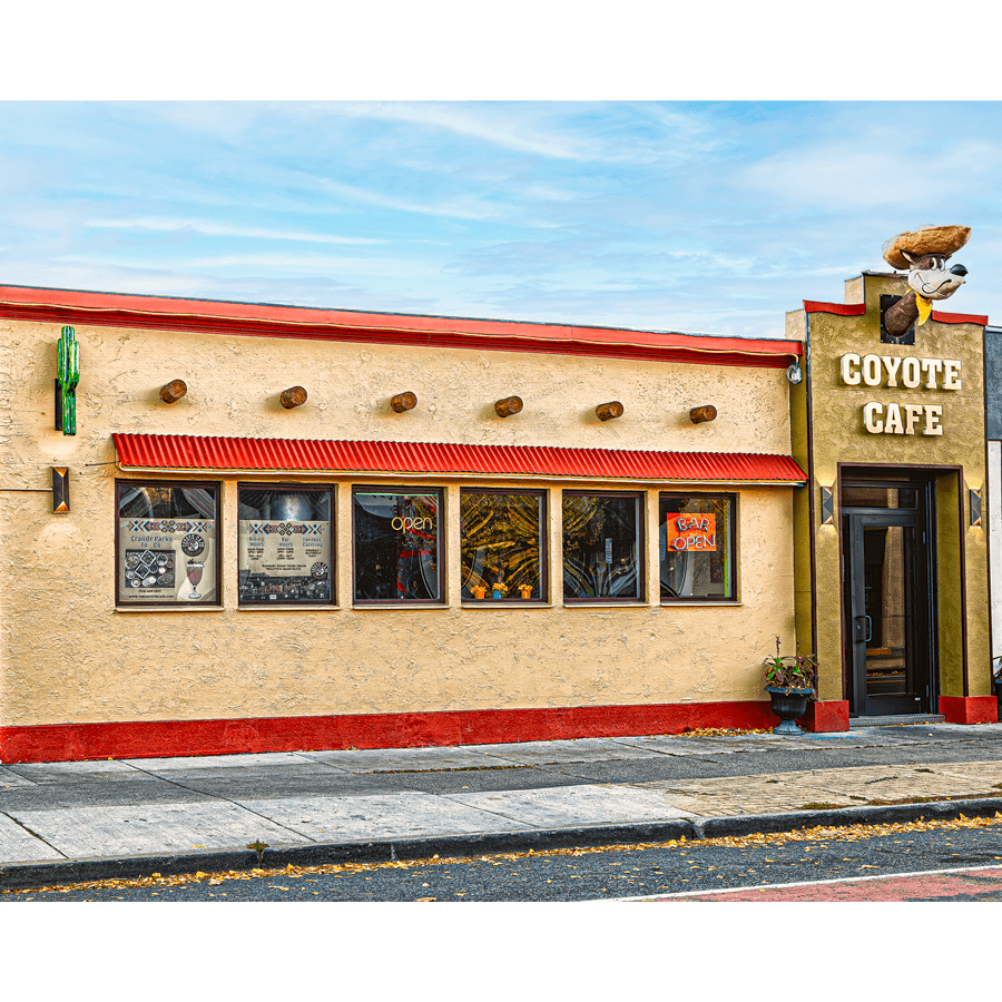 Coyote Cafe Buffalo Photography by Jman captures the colorful facade of a local landmark restaurant in Buffalo, NY. Ideal for home or office wall decor.