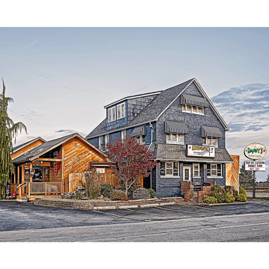 Danny's South - South Buffalo restaurant across from Buffalo Bills Stadium, featured in a high-resolution photo print by Jman Photography. Ideal wall art for fans of Buffalo landmarks.