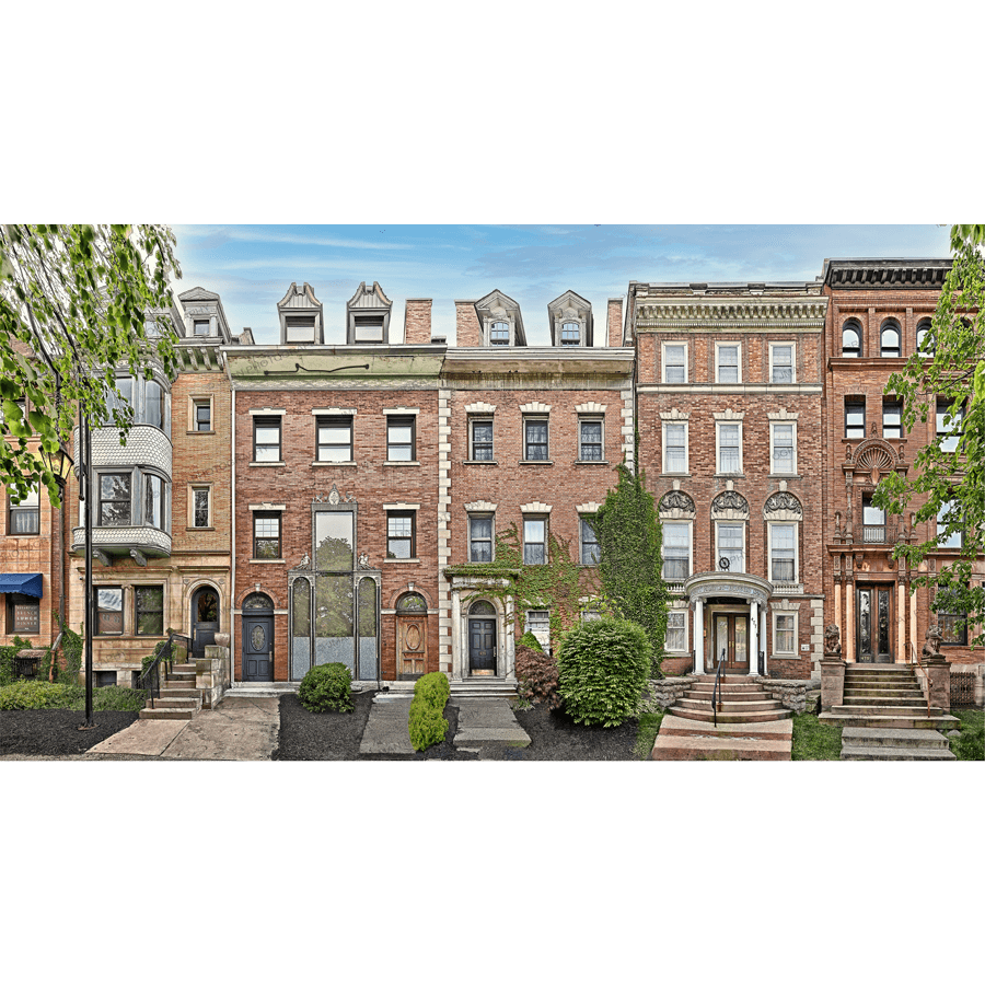 Midway Row Houses - Buffalo images showcasing historic brick architecture on Delaware Ave, perfect for home or office wall decor.