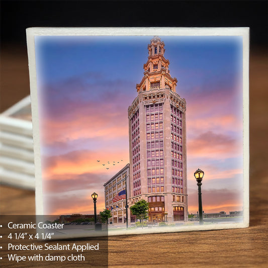 Electric Tower at Dusk - Photo Ceramic Coaster