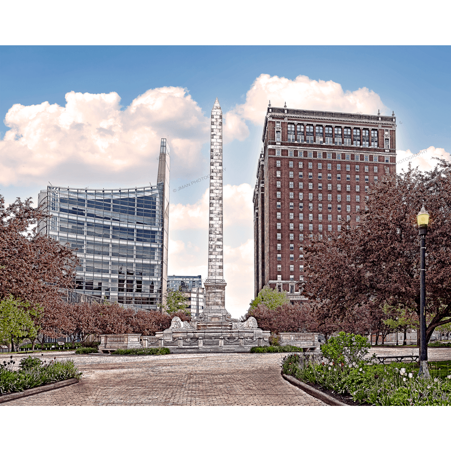 Statler Photo - Buffalo NY Architecture print by Jman Photography featuring Federal Court, McKinley Monument, and Statler Hotel in spring bloom.