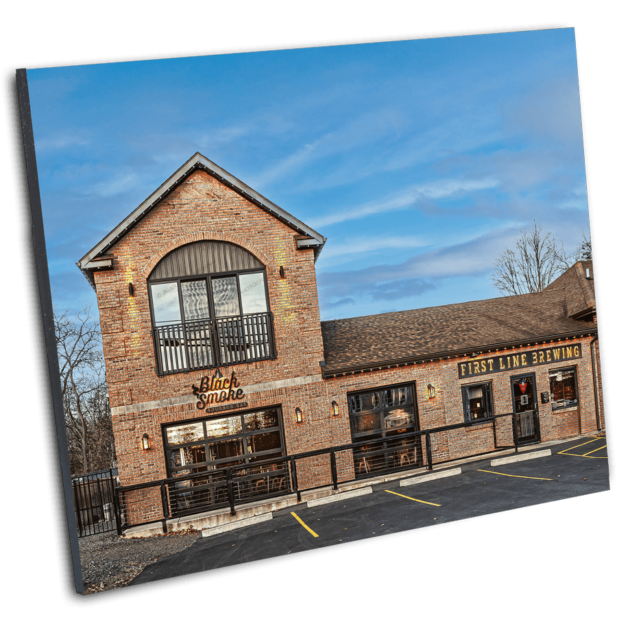 Angled print of First Line Brewing in Orchard Park, part of Buffalo Brewery Photos collection. Perfect decor for home bars or brewery-themed spaces.