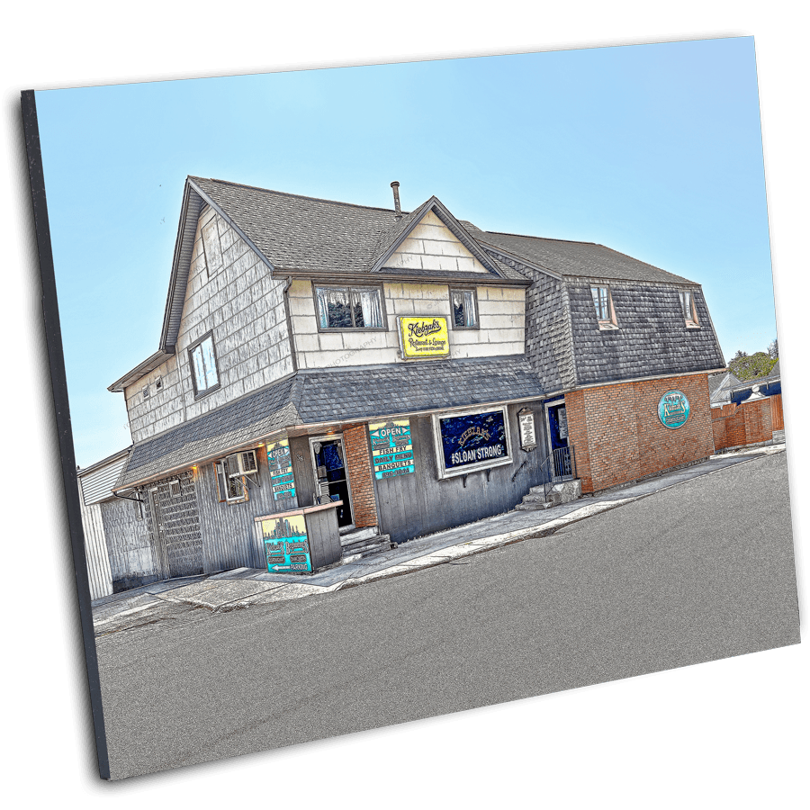 Angled view of Kiebzak's Restaurant Sloan NY Photo | Polish Cuisine Print mounted on black backing, perfect for home or office decor.