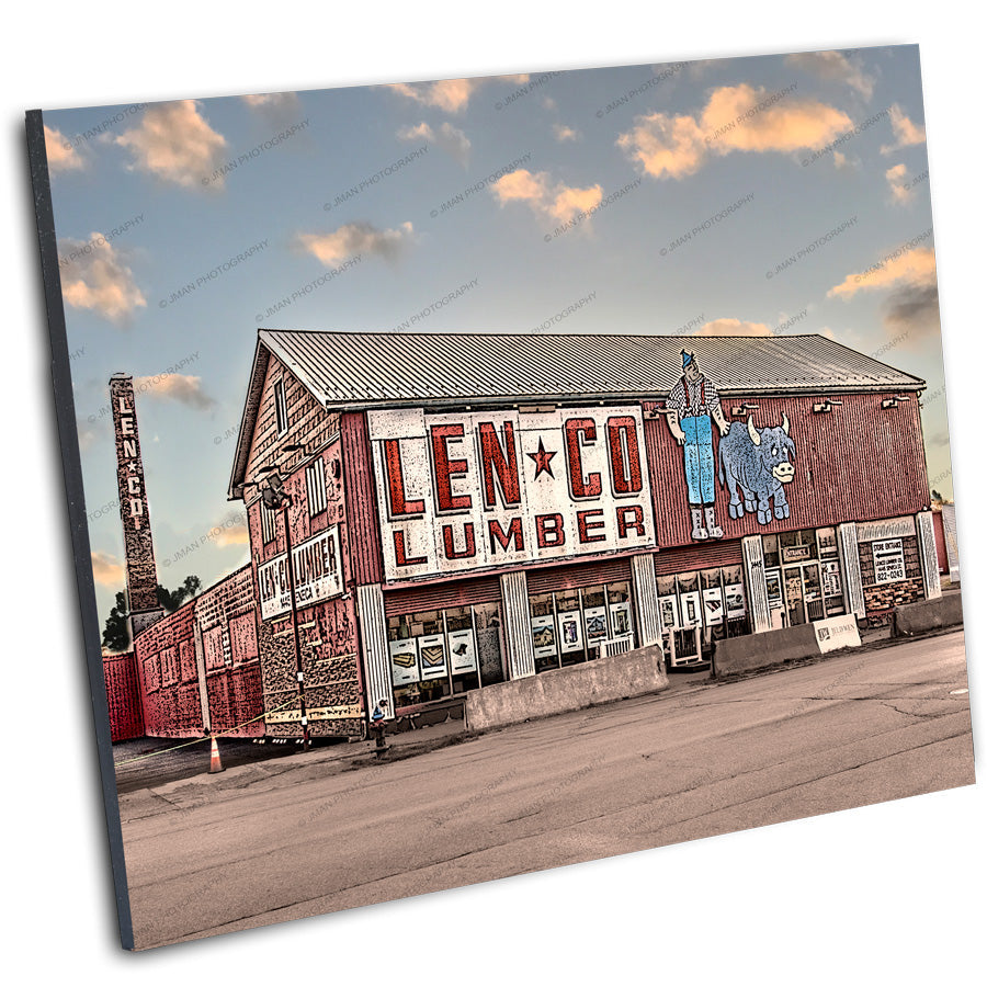 Mounted print of Len-Co Lumber Buffalo NY photo by Bill Jman-Jman, showcasing nostalgic Buffalo landmark in high-quality wall art format.