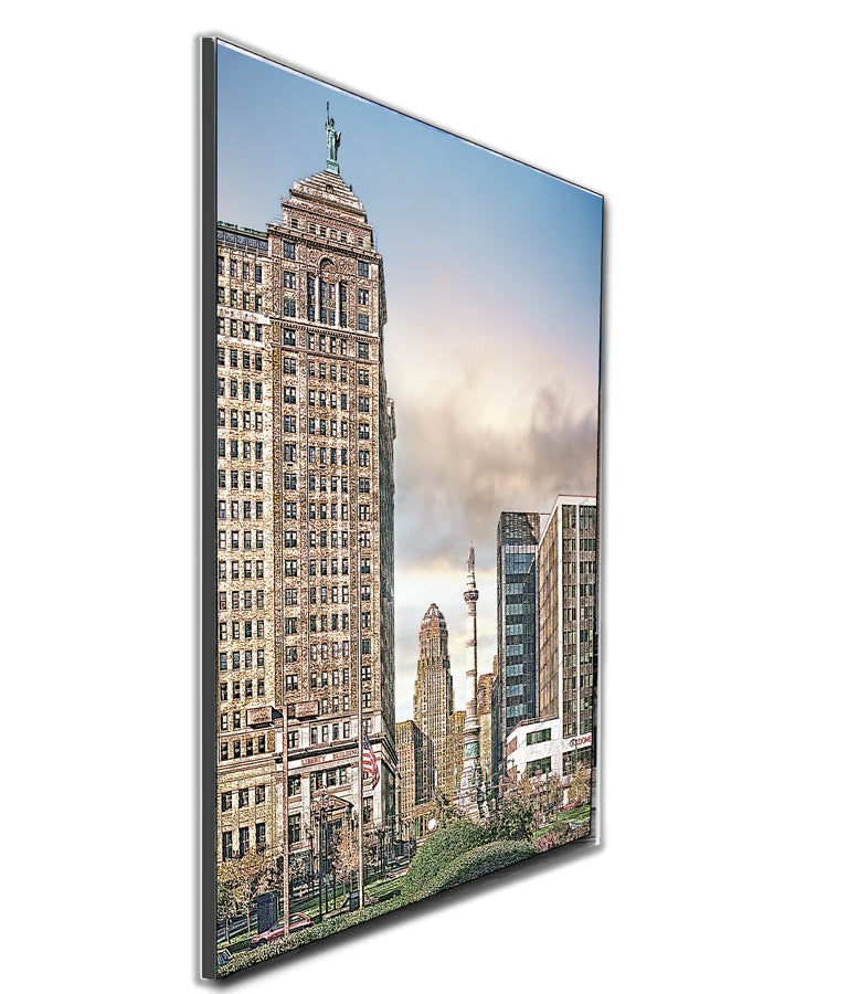 Framed Buffalo Downtown Art Print showing Liberty Building and City Hall in a side angle view. Perfect for decorating spaces with iconic Buffalo landmarks.