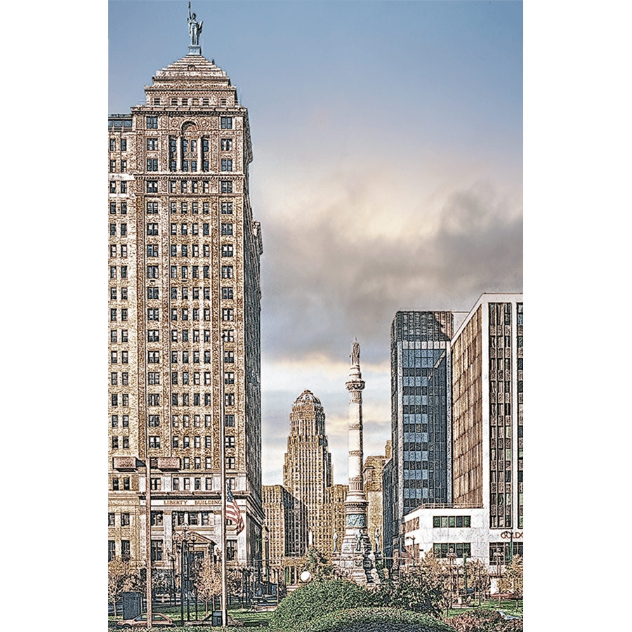 Liberty Bldg Magnet - High-Quality Acrylic Decoration featuring Buffalo's Liberty Building, City Hall, and Goldome Center in vibrant detail.