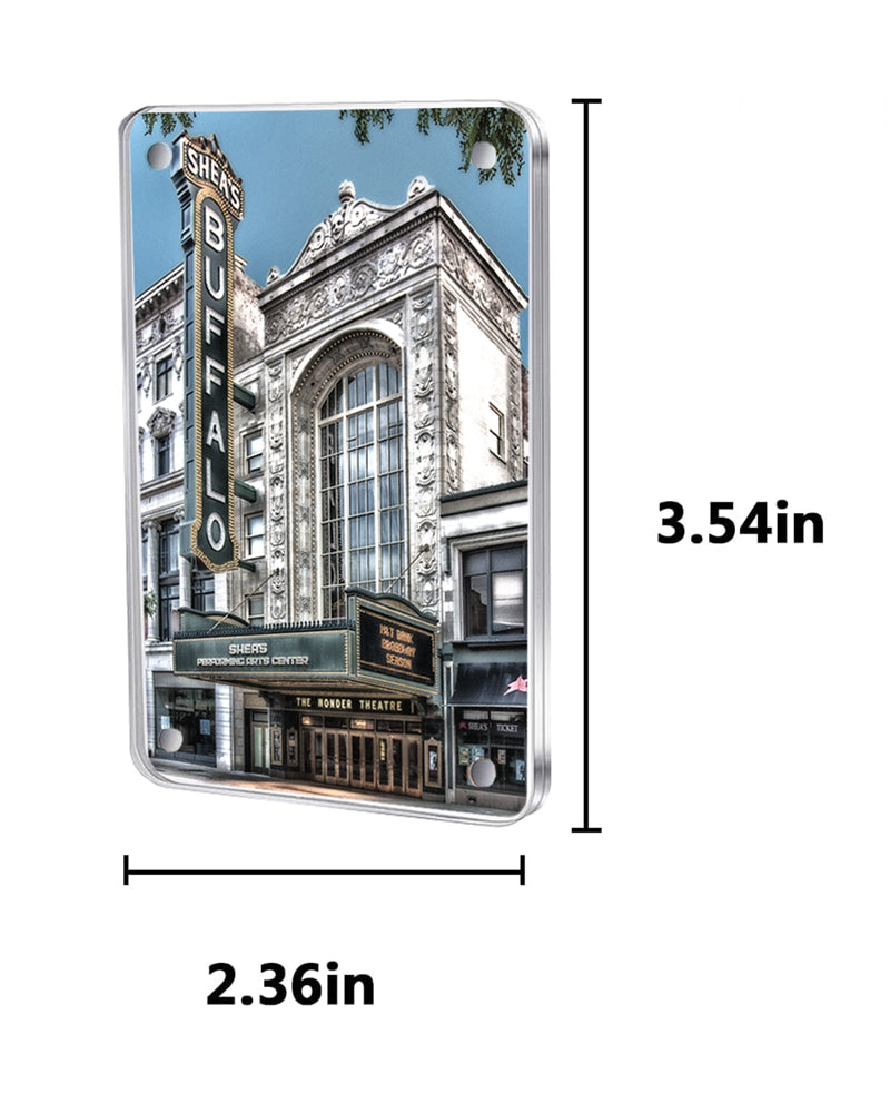 Shea's Buffalo Magnet - Theatre Magnet|Colorful Acrylic, measuring 3.54x2.36in, ideal for decorating fridges or desks with Buffalo landmark art.
