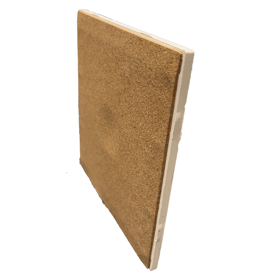 Side view of Chocolate Mousse ceramic tile trivet with cork backing, offering heat resistance and surface protection for kitchen decor.