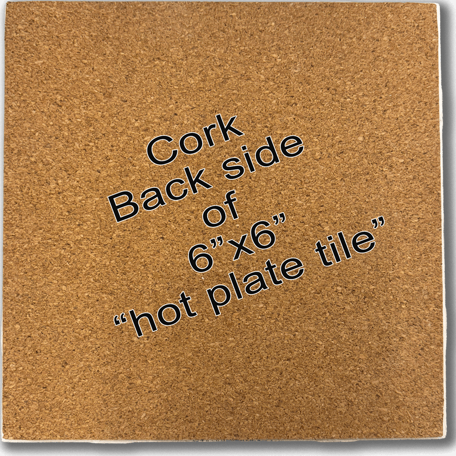 Cork back side of 6x6 inch Chocolate Mousse ceramic tile wall art & trivet, ideal for kitchen decor and use as a hot plate.