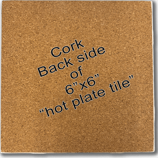 Cork back side of 6x6 inch Chocolate Mousse ceramic tile wall art & trivet, ideal for kitchen decor and use as a hot plate.