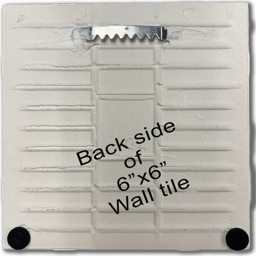 Back side of 6x6 Chocolate Mousse ceramic wall tile with built-in hanger and protective felt pads, perfect for kitchen wall art or trivet use.