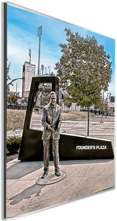 Framed Ralph Wilson statue photo print at Founder's Plaza, available in 5 sizes. A perfect tribute for Buffalo NY sports and history lovers.