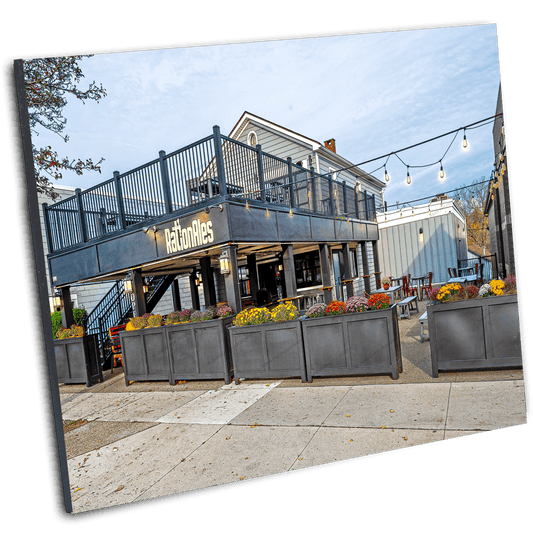 RationAles - Buffalo Western NY Photo Art featuring a vibrant brewery patio scene with string lights and floral decor in Amherst-Williamsville area.