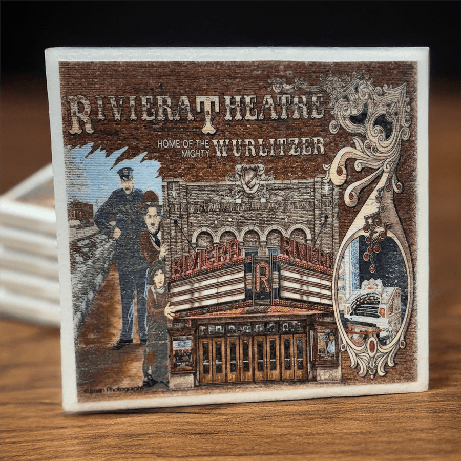 Miniature tile version of Riviera Theatre Collage - Riviera Theatre Photo Buffalo, detailed with historic theatre imagery and vintage design.