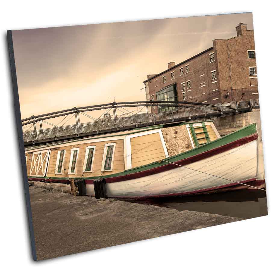 Mounted Erie Canal Boat Seneca Chief Print showing nostalgic Buffalo waterfront scene, ideal for home or office historical decor.