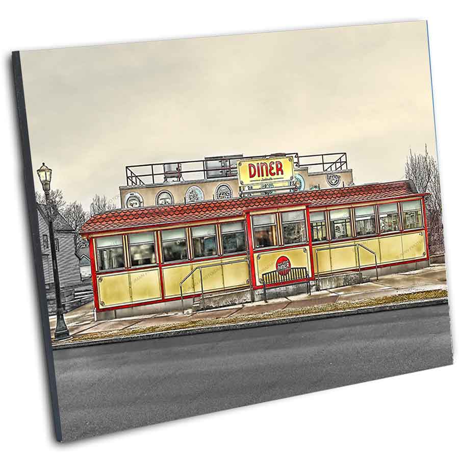 Angled view of Larkinville Diner - Swan Street Diner Print, highlighting retro diner artwork ideal for Buffalo architecture and vintage art collectors.