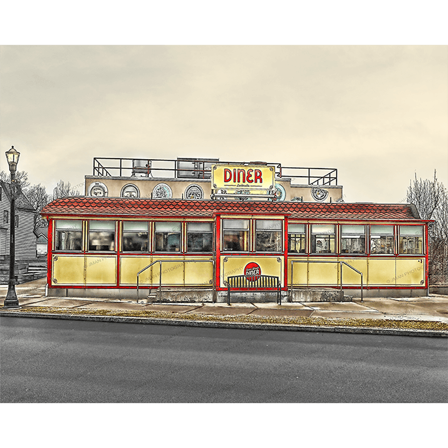 Swan Street Diner Magnet features a vivid photo of the historic Swan Diner in Buffalo, NY. Acrylic finish adds durability and visual appeal.