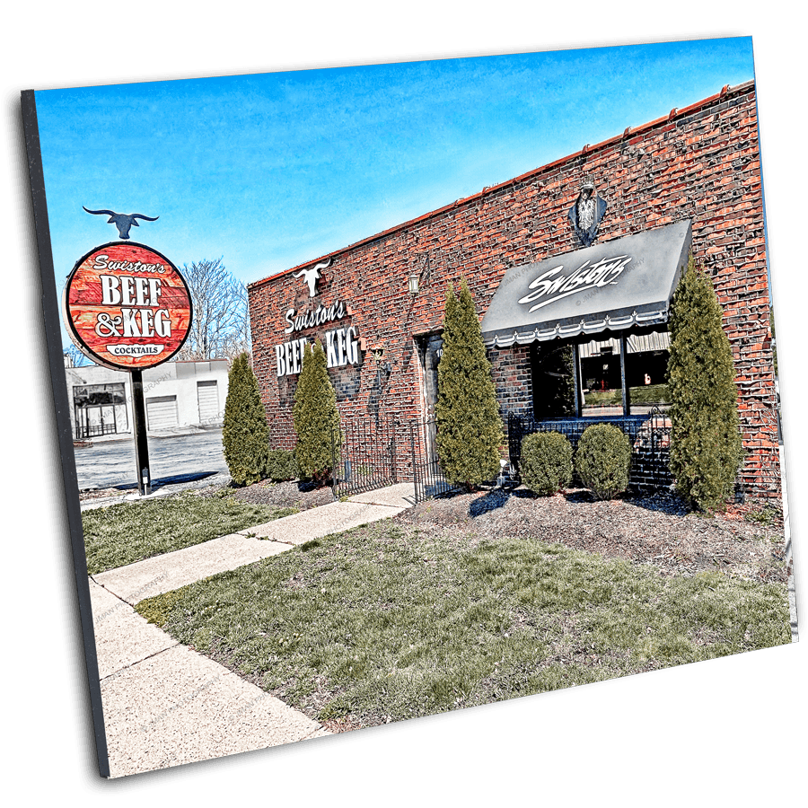 Framed photo print of Swiston's Beef & Keg in Tonawanda, showcasing vintage Buffalo charm and iconic Beef on Weck signage.