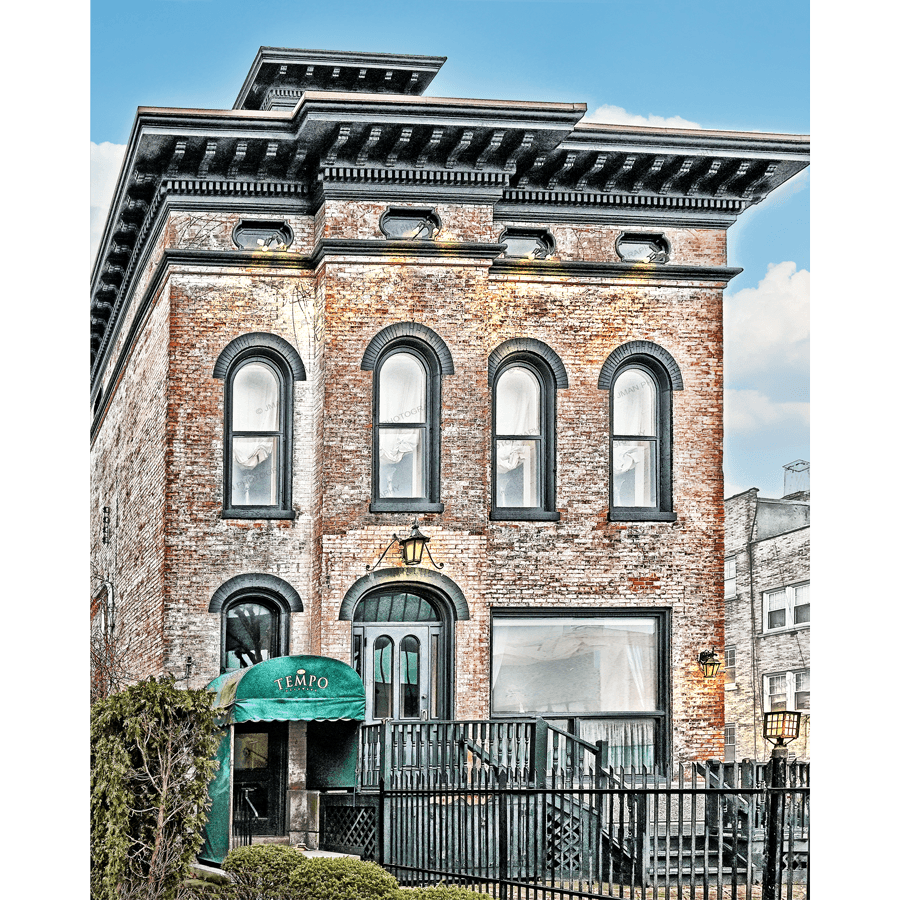 Tempo Restaurant - Buffalo Charm | History & Tradition captured in a high-resolution photo of the historic brick building in Allentown, Buffalo NY. Classic arched windows and vintage architecture highlight local nostalgia and elegance.