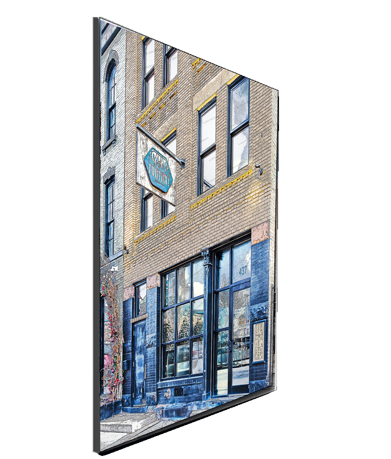 Side view of Toutant - Iconic Restaurant Photo print, float-mounted for a sleek, modern display. Available in 5 sizes for versatile wall art options.