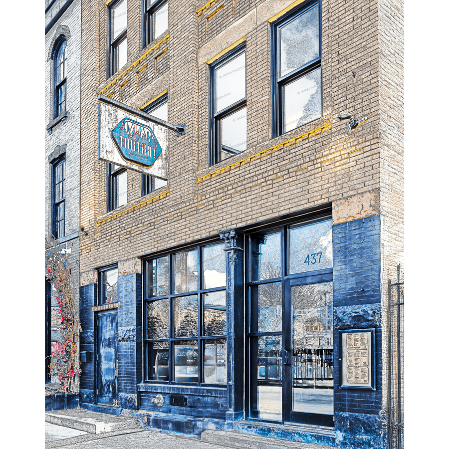 Toutant - Iconic Restaurant Photo by Jman Photography showing the historic brick facade and signage in Buffalo, NY. Ideal for home or office decor.