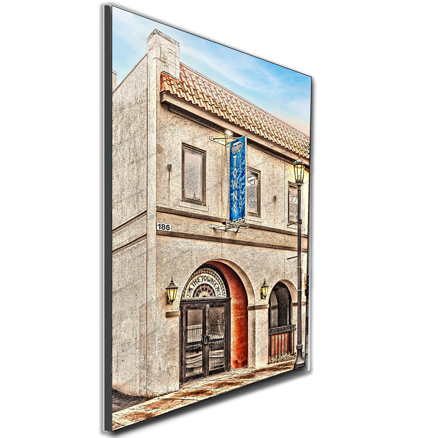 Angled view of Towne Restaurant print showcasing detailed Buffalo architecture, perfect for nostalgic wall art in five available sizes.