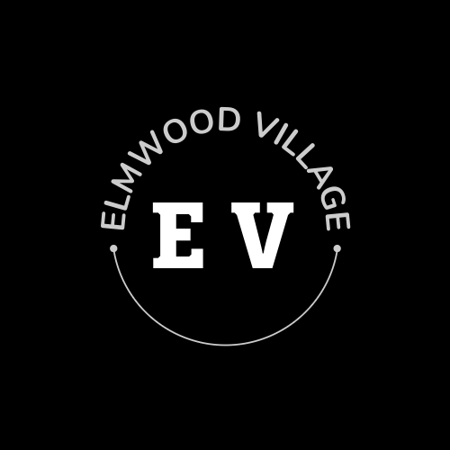 Elmwood Village logo featuring bold white 'EV' initials centered with 'Elmwood Village' curved above. Ideal branding for Elmwood Small Table.