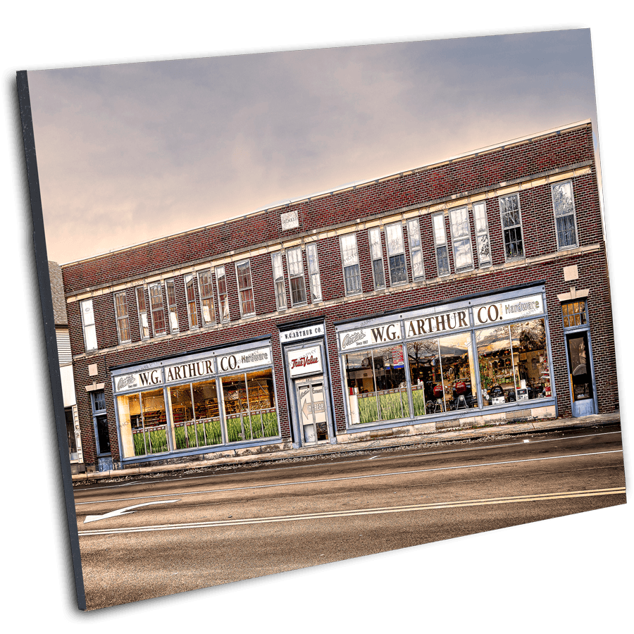 Float-mounted print of W.G. Arthur Orchard Park photo, showcasing vintage Buffalo NY architecture. Perfect for home or office historical art display.