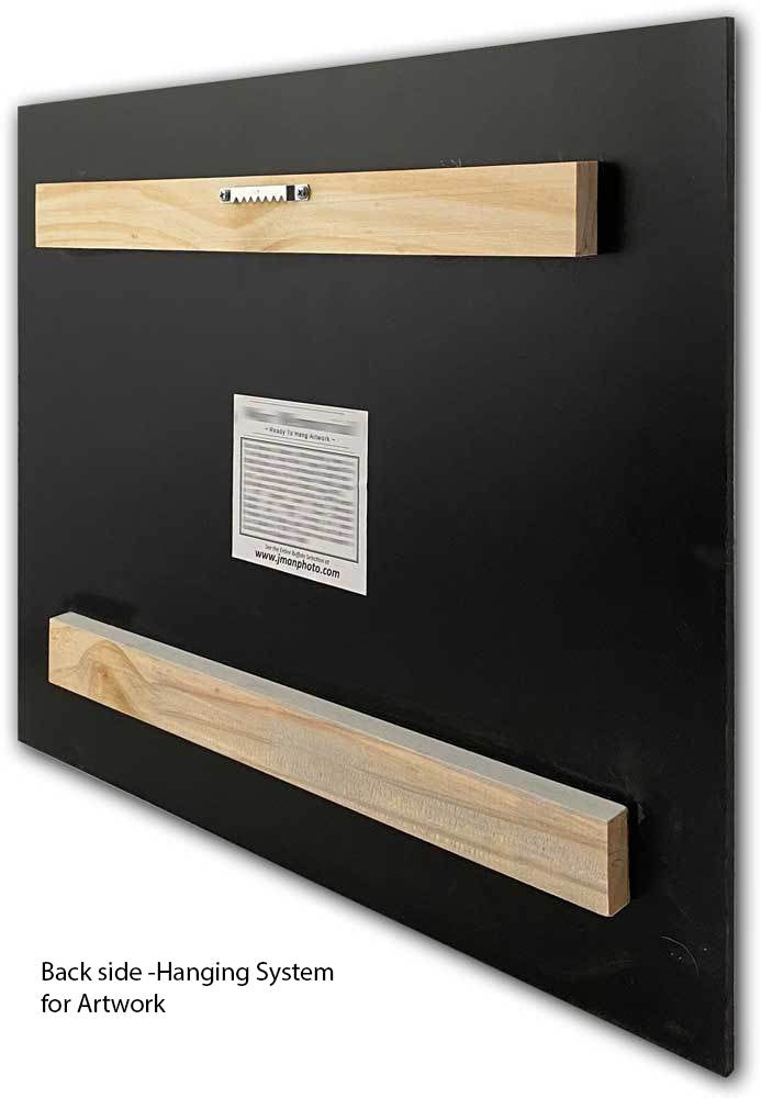 Large Water Valley Inn Print back side features a sturdy hanging system with wooden supports, ideal for secure wall mounting in any room.