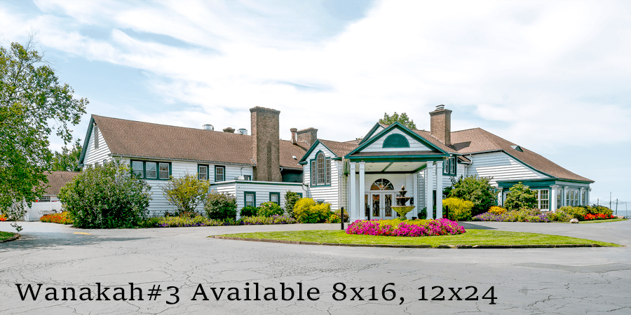 High-resolution archival photo of Wanakah Country Club with classic design and floral accents, available in 8x16 and 12x24 for Buffalo-themed artwork.