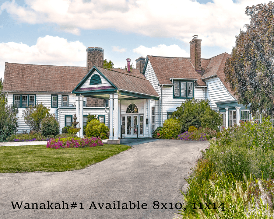 Wanakah Country Club estate-style building with floral landscaping. Part of Collage of Magnets - Colorful Acrylic Magnet | 60 Images.