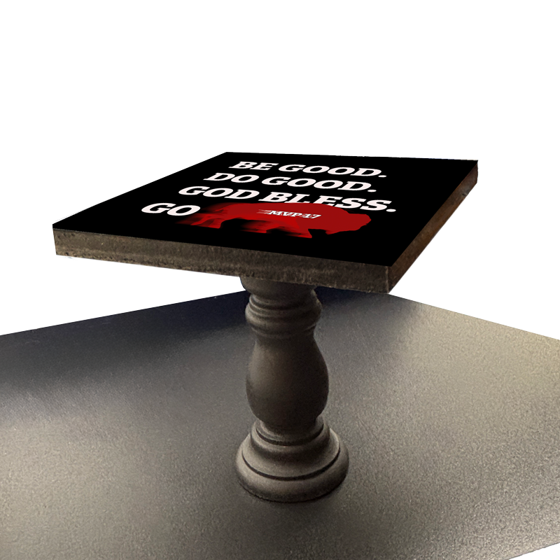 Josh Allen Table Decor - Mini Quirky Table with bold text and red buffalo graphic. Ideal for desk, shelf, or accent furniture in bar stool category.