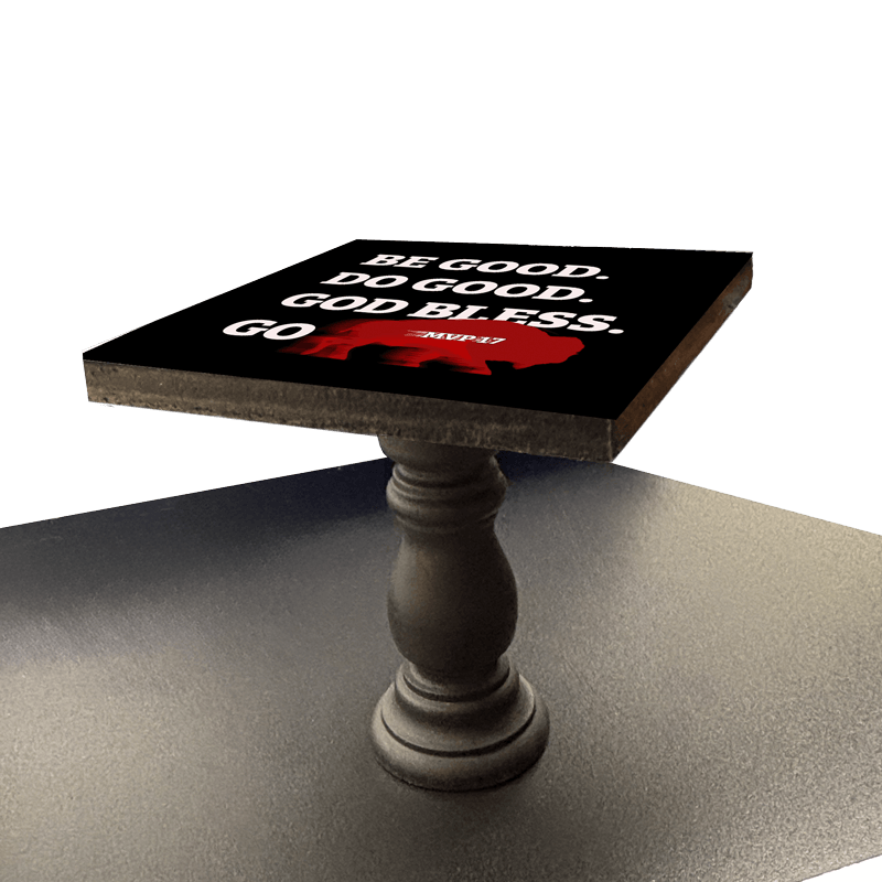 Josh Allen Table Decor - Mini Quirky Table with bold text and red buffalo graphic. Ideal for desk, shelf, or accent furniture in bar stool category.