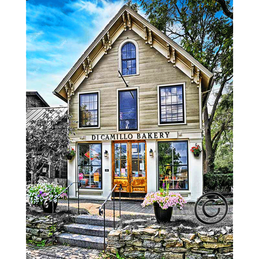 DiCamillo Bakery Magnet - Lewiston NY features a vivid photo of the historic bakery storefront in acrylic, ideal for fridge or metal decor surfaces.