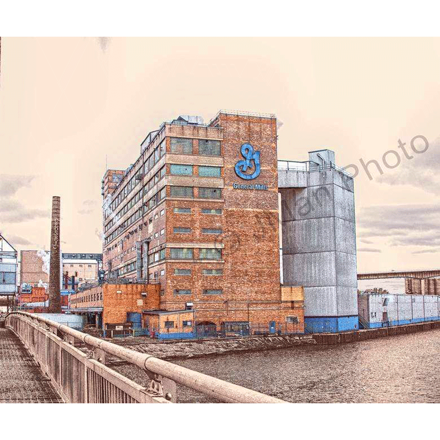 General Mills Magnet - Acrylic Image featuring historic Buffalo NY factory building. Ideal for fridge, locker, or desk decor on any metal surface.