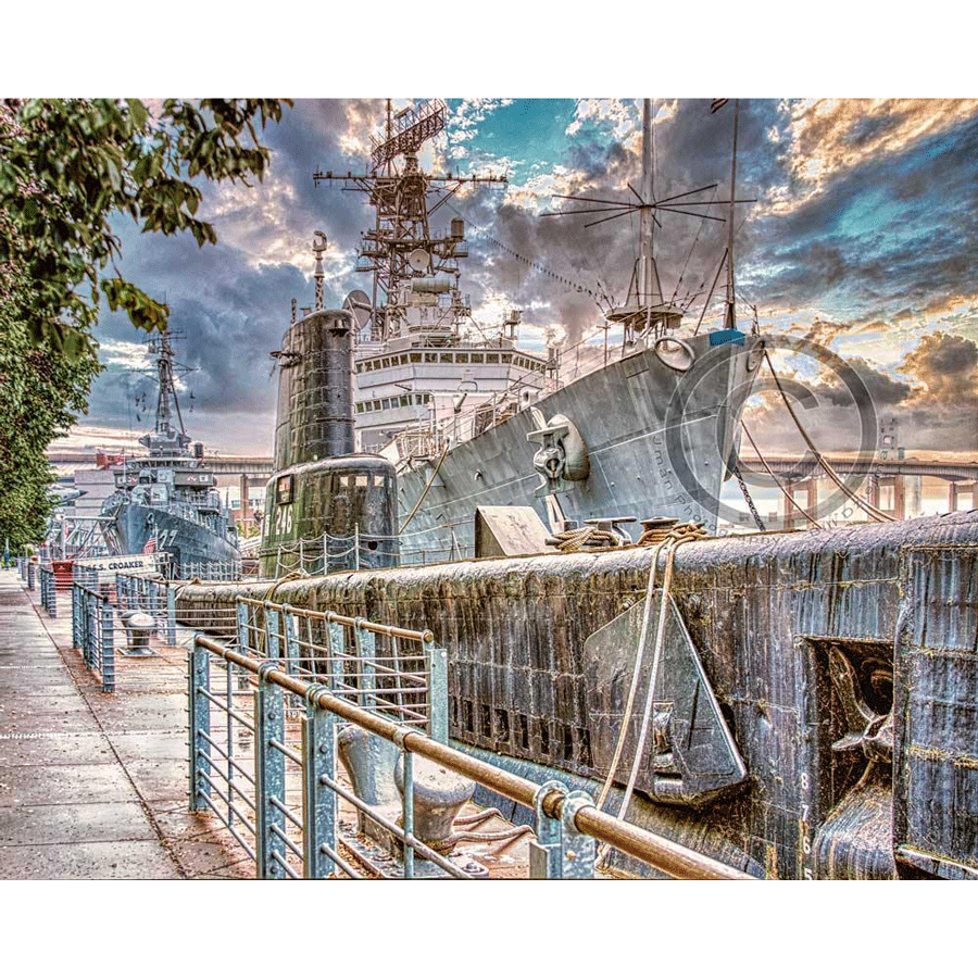 Naval Military Park Magnet - Scratch Resistant | Acrylic features a vivid image of historic naval ships docked at Buffalo Naval Park, ideal for collectors.
