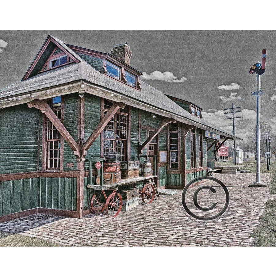 Williamsville Train Depot Magnet - Photo Fridge Decor featuring a vintage green depot with rustic details and historical charm by Jman Photography.