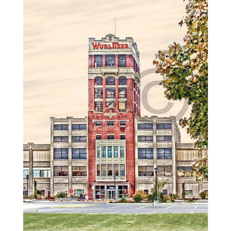 Wurlitzer Magnet featuring a photo print of the historic Wurlitzer building in Buffalo, NY on durable acrylic. Ideal for fridge or locker decor.